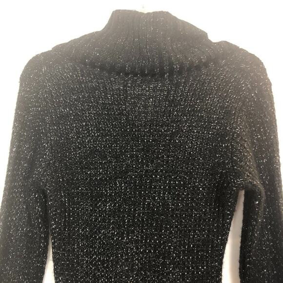 Derek Heart Y2K Cowl Neck Metallic Black Knit Sweater Size M - Picture 6 of 11